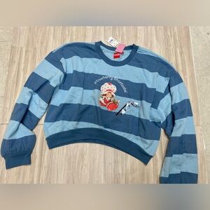 Strawberry Shortcake Blue Striped Sweater with Graphic Design